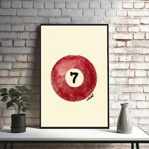 Vintage biljartbal print retro handgetekende muurkunst afdrukbare muur kunst digitale download print, download print muurkunst, vintage print