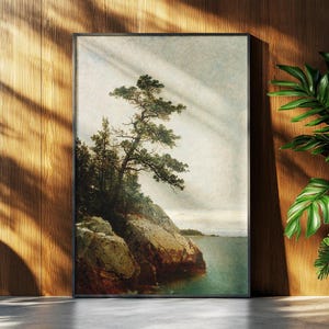 Vintage Pine Landscape Painting: Rustic Wall Art (Digital Download)