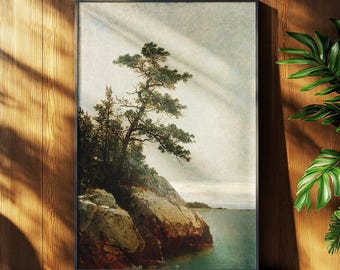 Vintage Pine Landscape Painting: Rustic Wall Art (Digital Download)