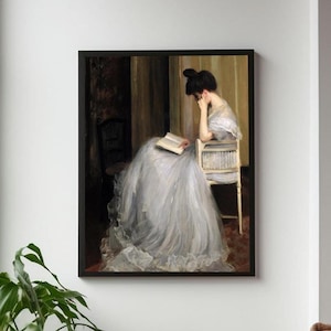 Victorian Woman Reading Painting: Eclectic Moody Wall Art (Digital Download)