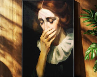 Vintage vrouwenportretafdruk: humeurige badkamerkunst (digitale download)