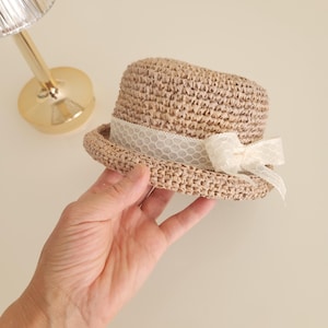 Baby Straw Sun Hat with Bow: Wide Brim Raffia Beach Hat