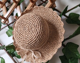 Handmade Straw Sun Hat with Lace Bow: Personalized Baby & Toddler Gift