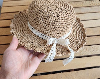 Handmade Straw Sun Hat with Lace Bow: Personalized Baby & Toddler
