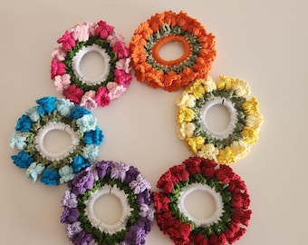 Handmade Crochet Flower Hair Tie, Boho Cottagecore Hair Accessory, Ponytail Holder