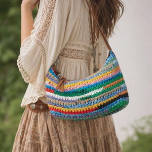 Y2K Rainbow Crochet Bag | Colorful Boho Shoulder Purse | Handmade Cotton Tote | Festival & Everyday Bag | Unique Gift for Her