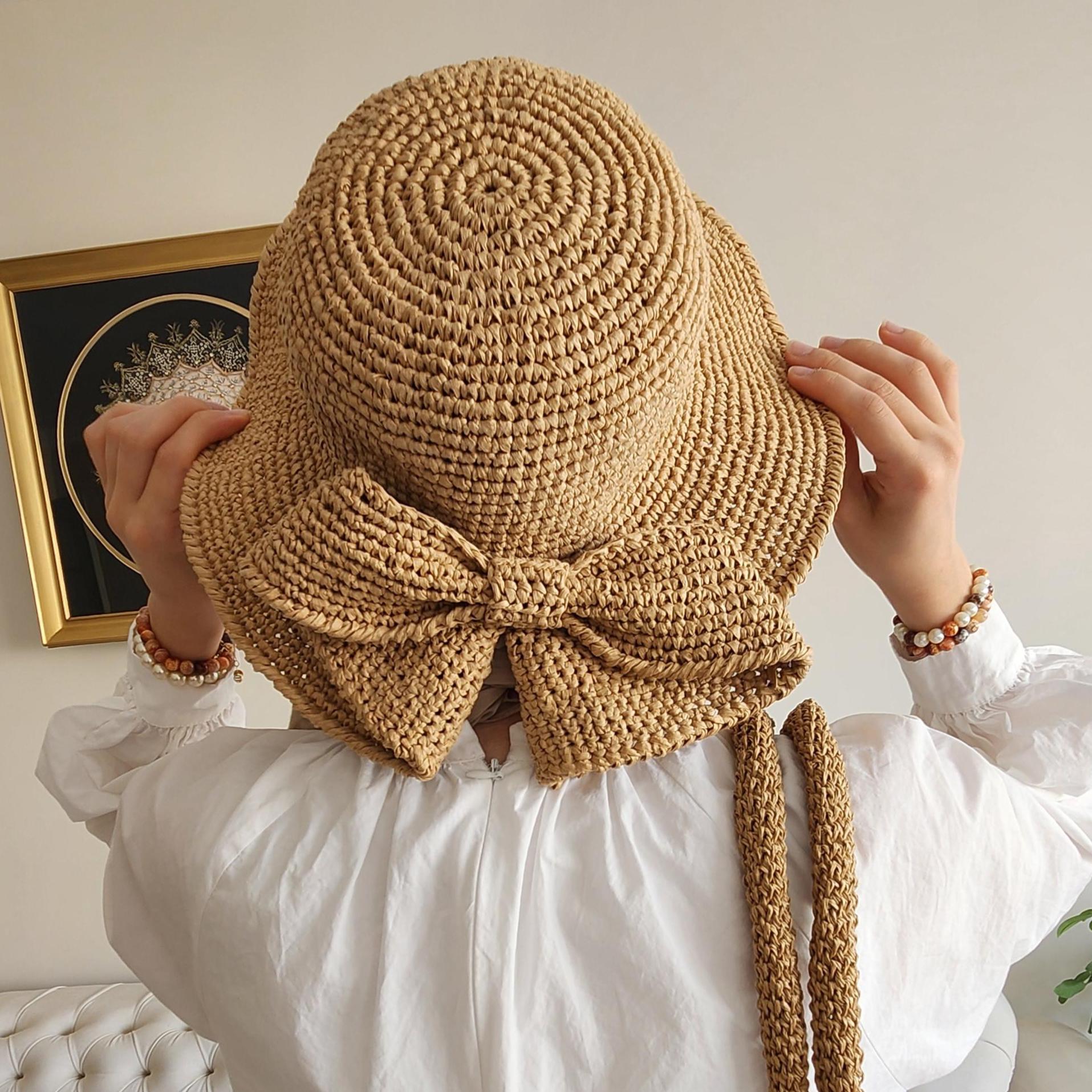 Woven Straw Sun Hat with Bow, Wide Brim Foldable Crochet Beach Hat, Breathable Crochet Sun Hat: Wide Brim Beach Hat With Bow - Etsy main image 2
