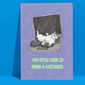 Funny Cat Birthday Card: Gamer Gift (Digital Download)