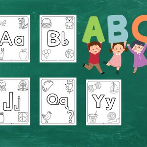 Alfabet kleuractiviteit, ABC alfabet kleurplaten, babyshower activiteit, kleurboek voor kinderen, alfabetische volgorde, A-Z, ABC pdf