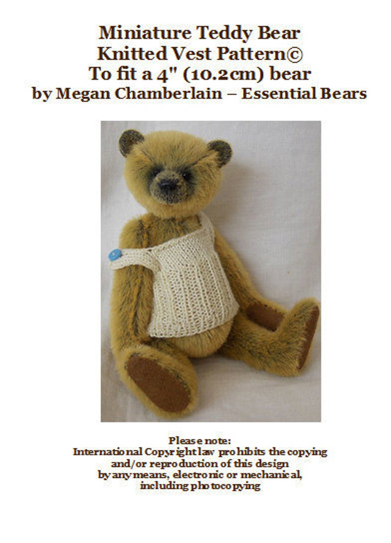 Vest Knitting Pattern for a Miniature Teddy Bear Epattern Etsy UK
