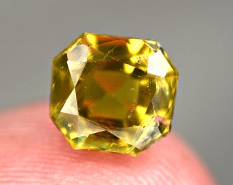 Natural Yellow Garnet Gemstone, Cushion Cut, 1.93ct, 7x7x5mm