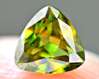 Green Titanite Sphene Gemstone: 0.41ct Trilliant Cut