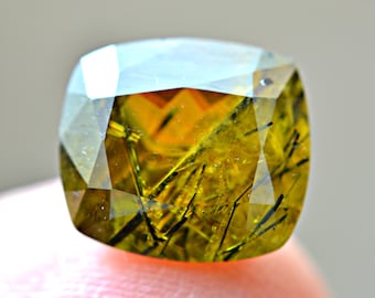 4.47ct Rare Rutile Crystals in Titanite Sphene Top Faceted Gemstone