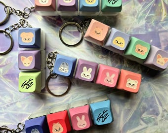 Skzoo keycap keychains, light up clicky keychain, stray kids keychains