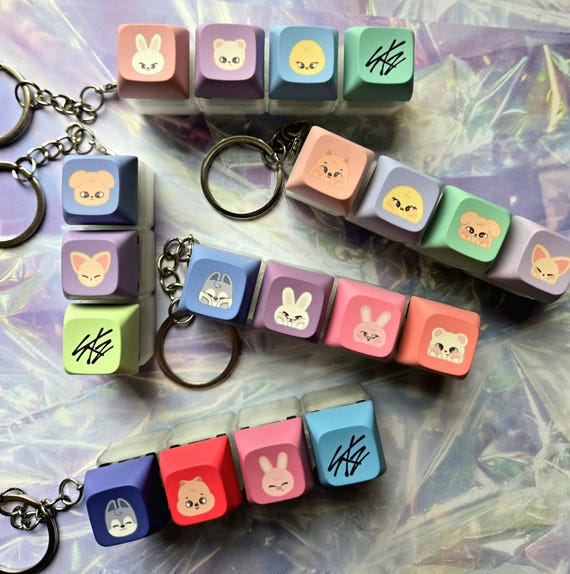 Skzoo keycap keychains, light up clicky keychain, stray kids keychains