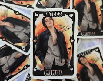 Pegatina de photocard de Mingi de Ateez, calcomanía de Ateez, fan art de Atiny