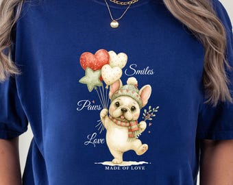 French Bulldog Christmas T-Shirt Sweatshirt Hoodie Youth Tee, Holiday Frenchie Dog Lover Gift, Dog Mom Present for Xmas Party