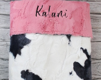 Personalized Baby Blanket, Cow Minky Blanket, Baby Gift, Toddler Bedding, Newborn Essentials, Pet Blanket, You Choose Minky Back