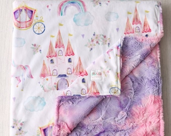 Personalized Baby Blanket Fairytale, Minky Princess Castle Blanket, Baby Shower Gift, Newborn Girl Gift, Monogrammed Baby Blanket