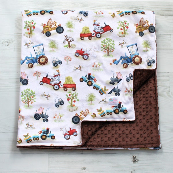 Funny Farm Friends Luxury Minky Baby Blanket, Personalized Baby Blanket, You Choose Minky Back, Baby Shower Gift, Toddler Bedding