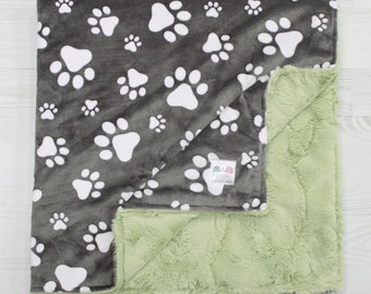 Personalized Pet Blanket, Gray Paw Print Minky Baby Blanket, Personalized Dog Blanket, Puppy Blanket, Personalized Puppy, Scent Blanket