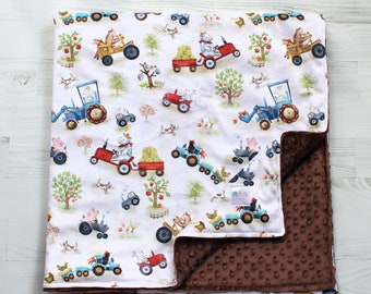 Funny Farm Friends Luxury Minky Baby Blanket, Personalized Baby Blanket, You Choose Minky Back, Baby Shower Gift, Toddler Bedding