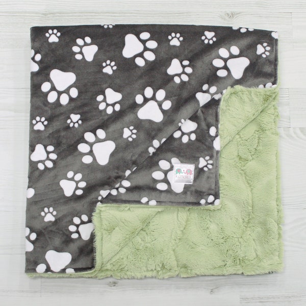 Personalized Pet Blanket, Gray Paw Print Minky Baby Blanket, Personalized Dog Blanket, Puppy Blanket, Personalized Puppy, Scent Blanket