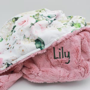 Personalized Baby Blanket, Pink Floral Minky Baby Blanket, Baby Shower Gift, Toddler Bedding, Custom Blanket, You Choose Minky Back