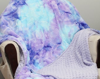 Adult Minky Blanket, Mermaid Minky Blanket, Purple Blue tie-dye Blankets, Adult Throw Blanket, Gifts for mom