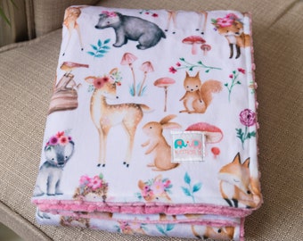 Personalized Baby Blanket, Sweet Darlings Minky Baby Blanket, Newborn Girl Baby Shower gift, Baby Girl Blanket, Fox blanket, Woodland Animal