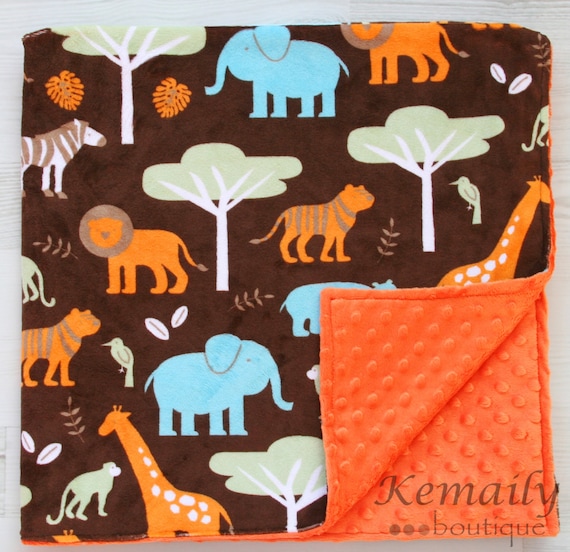 Items similar to Minky Baby Blanket, Boys Jungle Print Double Minky