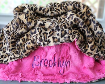 Personalized Leopard Baby Blanket with Name | Custom Girl Baby Gift | Trendy Nursery Decor | Toddler Keepsake Blanket