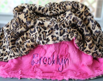 Personalized Baby Blanket Leopard, Minky Leopard Baby Blanket, Baby Gift Shower Gift, Toddler Bedding, Pet Blanket, Monogrammed Baby Blanket