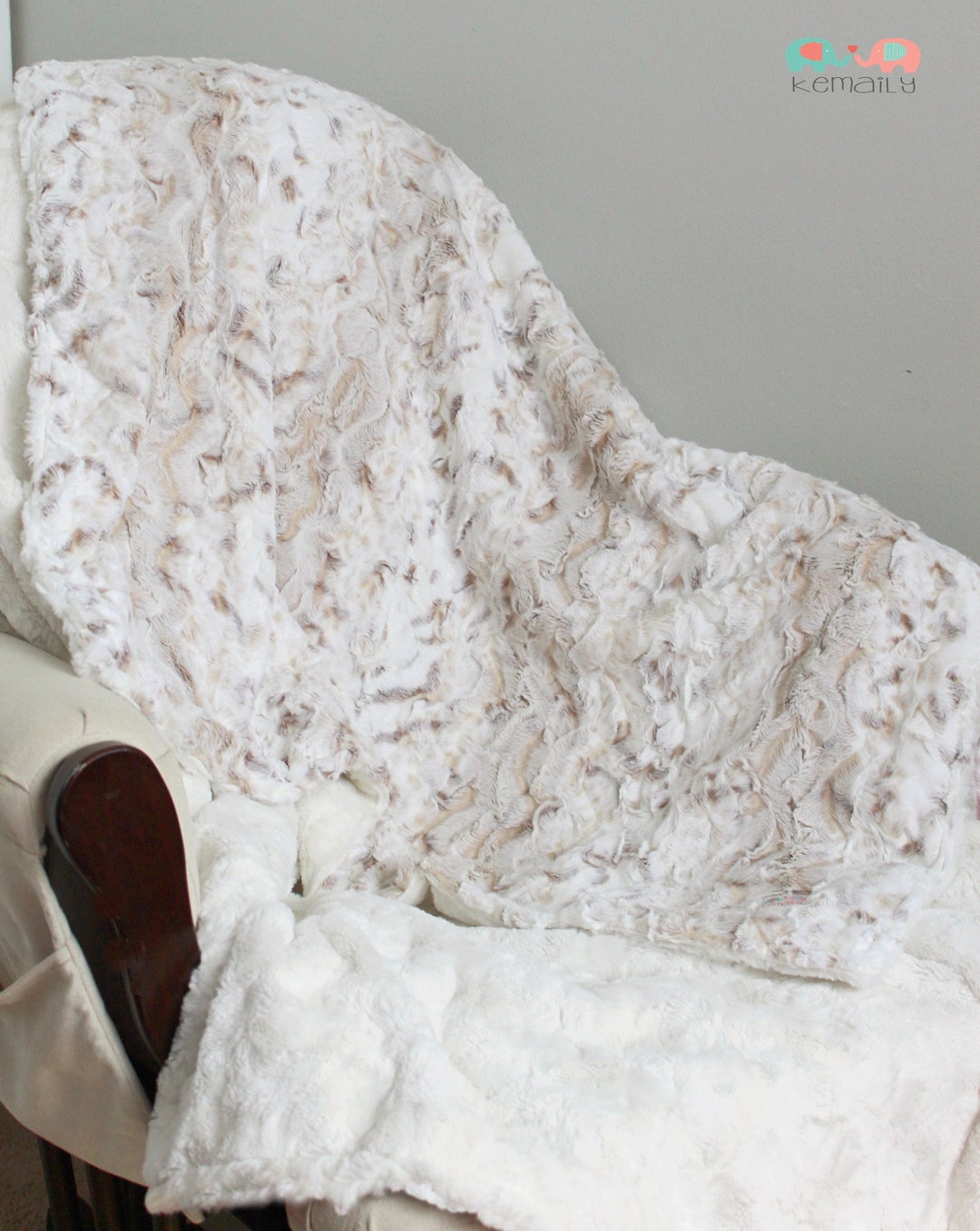 Adult Minky Blanket, Natural Snowy Owl Minky Blanket, Adult Throw