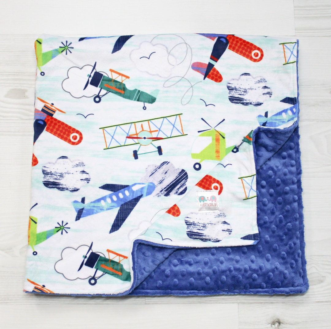 Personalized Minky Baby Blanket, Airplane Baby Blanket, You Choose