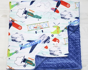 Personalized Minky Baby Blanket, Airplane Baby Blanket, You Choose Minky Back, Helicopter Blanket, Baby Boy Blanket, Newborn Blanket