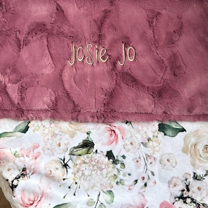 Personalized Baby Blanket, Pink Floral Blanket, Baby Girl Gift, Custom Blanket, Baby Blanket with Name, Minky Blanket, Newborn Girl Gift
