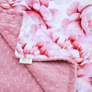 Personalized Baby Blanket, Rose Petal Pink Floral Minky Baby Blanket, Baby Gift, Custom Blanket, Baby Blanket with Name, Pink Baby Blanket