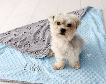 Personalized Pet Blanket, Gray Embossed Paw Minky Blanket, Personalized Dog Blanket, Personalized Puppy Blanket, Scent Blanket