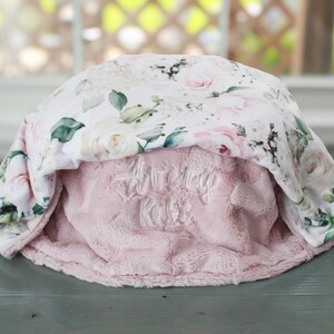 Personalized Baby Blanket, Pink Floral Minky Baby Blanket, Baby Gift, Custom Blanket, Baby Blanket with Name, Pink Baby Blanket