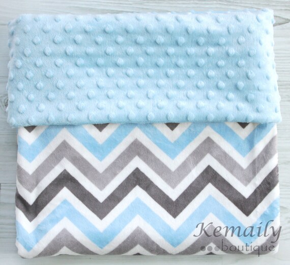 Items similar to Minky Blanket Grey and Blue Chevron Blanket, Baby