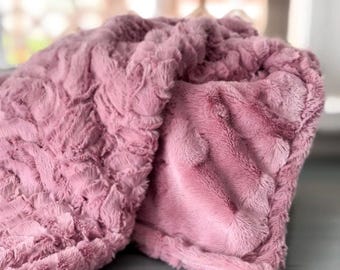 Personalized Baby Blanket, Woodrose Flower Pink Minky Baby Blanket, Baby Girl Gift, Toddler Bedding, Custom Name Blanket, Baby Girl Blanket