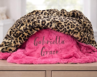 Personalized Baby Blanket Leopard, Minky Leopard Baby Blanket, Baby Gift Shower Gift, Toddler Bedding, Monogrammed Baby Blanket