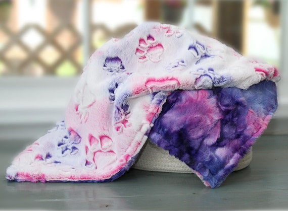 Custom Dog Blanket With Name | Pink Paw Print Minky Pet Blanket | Personalized Puppy Gift | Dog Mom Gift | Cozy Pet Blanket