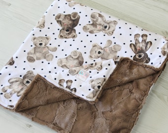 Personalized Teddy Bear Baby Blanket, Custom Name Minky Blanket, Baby Gift, Toddler Bedding, Newborn Baby Gift, Soft Plush Newborn Gift