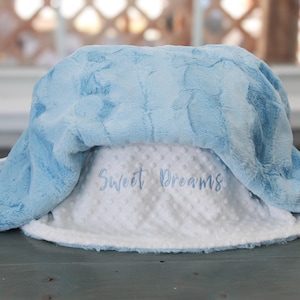 Baby Blue Personalized Baby Blanket, Baby Blue Minky Baby Blanket, Baby Shower Gift, Toddler Bedding, Newborn Baby Blanket