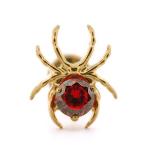 Gold Garnet Crystal Spider | Flatback Stud Earring | Helix Tragus Conch Flat Cartilage Piercing | G23 Implant Titanium