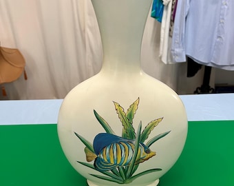 Vintage Ceramic Vase: Tropical Fish Coastal Home Decor