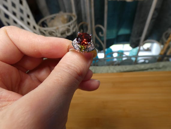 Vintage Silver Filled Statement Ring: Red Center … - image 6
