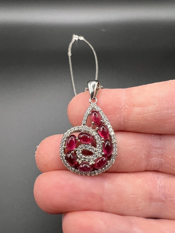 Vintage Sterling Silver Shell Spiral Ruby Pendant… - image 2